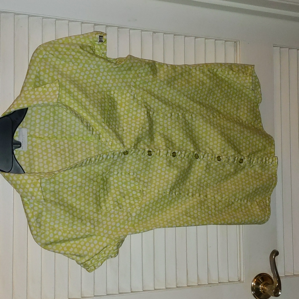 Green polka dot blouse